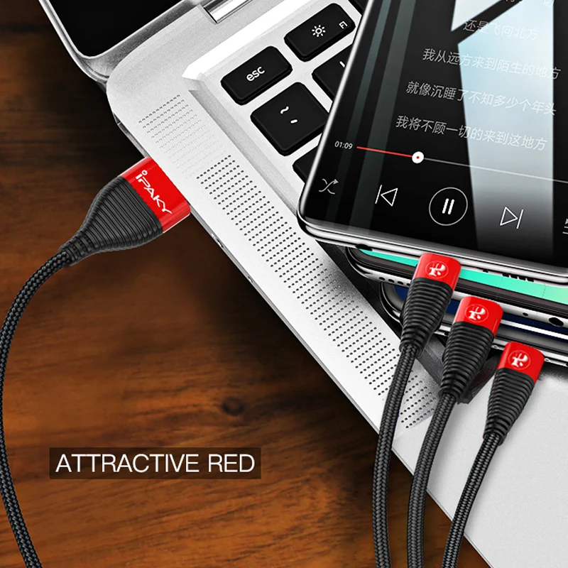 IPAKY 3 в 1 USB кабель 3A для Мобильный телефон Micro Type C зарядный iPhone XR XS Max X Huawei шнур