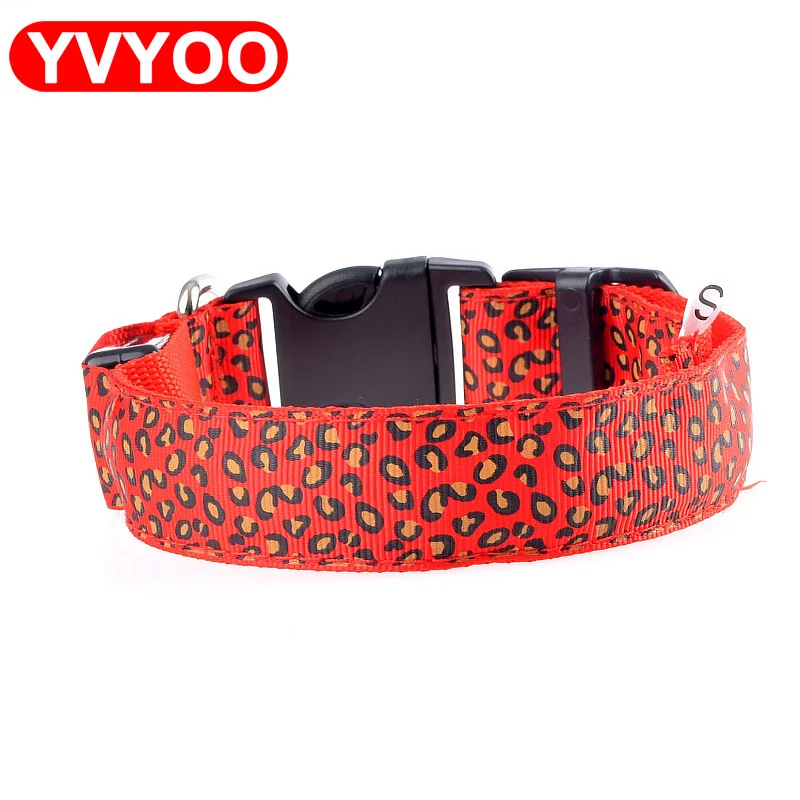 Модный Леопардовый светодиодный ошейник для собак мигающий в темноте нейлоновый