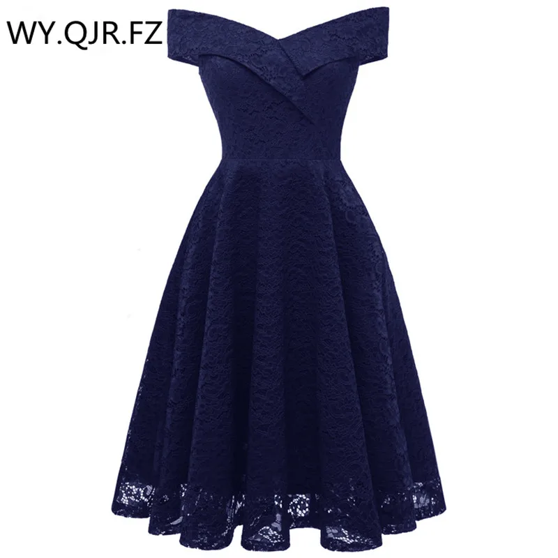 dark blue CD1610# розовое короткое Кружевное платье подружки невесты с вырезом лодочкой, свадебное платье, платье для выпускного вечера,, одежда для невесты на свадьбу, одежда из Китая - Цвет: dark blue