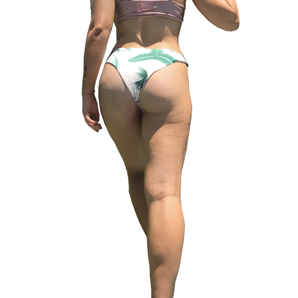 Сексуальные женские плавки бикини с принтом листьев эластичная резинка на талии