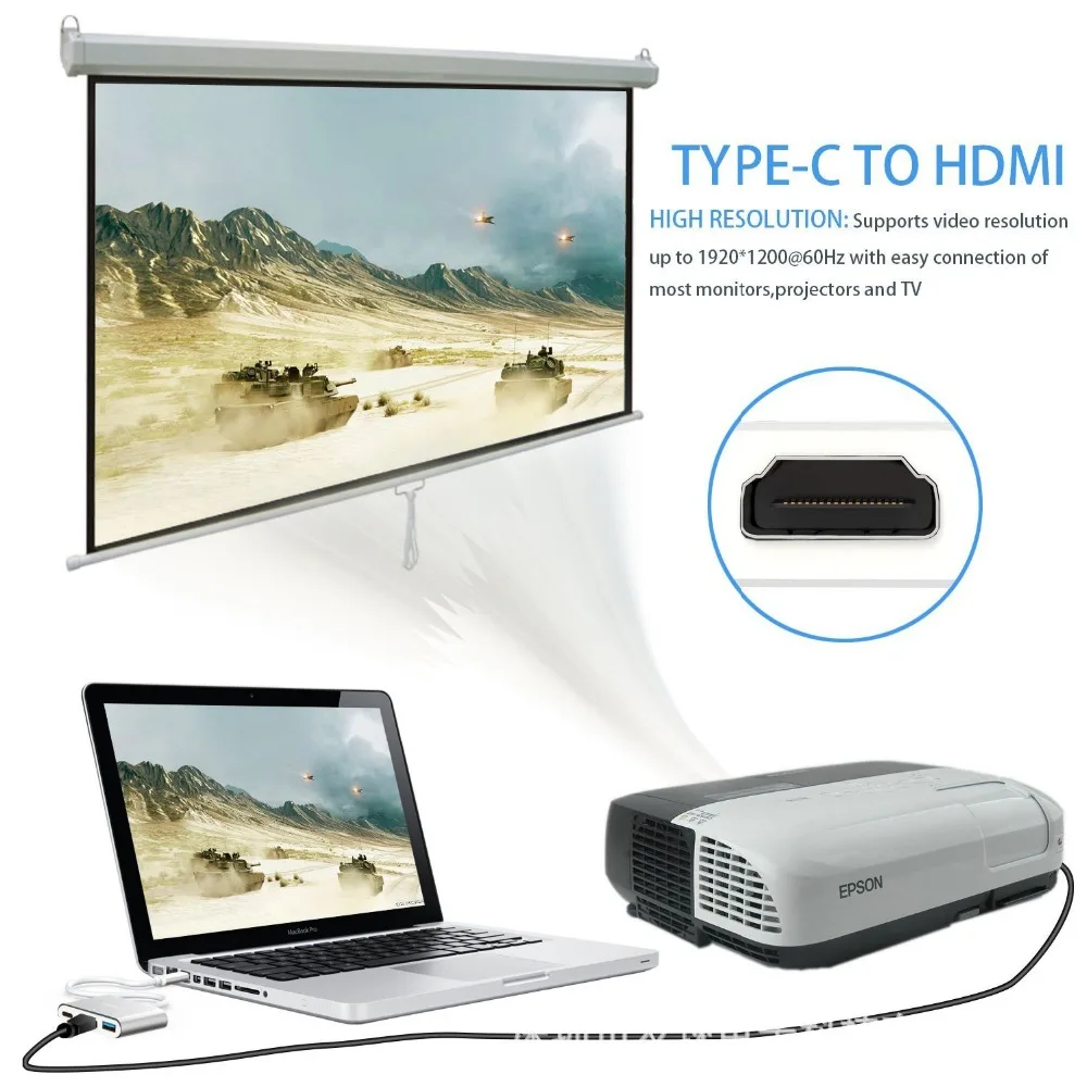 Type C USB 3.1 Hub DP to HDMI 3.0 Audio Video Adapter HDTV Converter for Macbook Pro ASUS SAMSUNG DELL TV Projector |