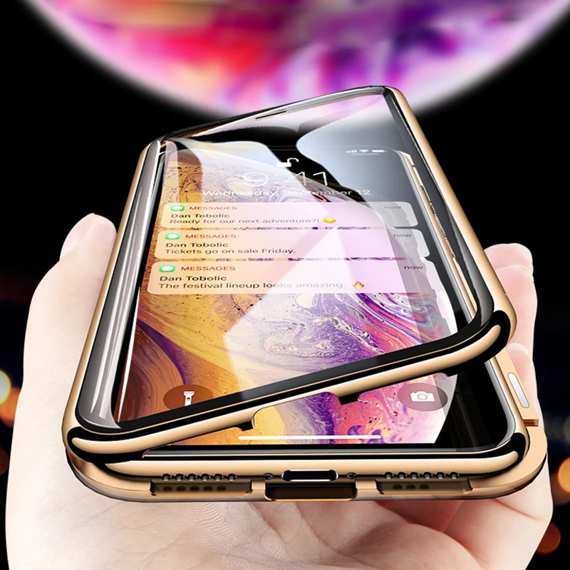 Двухсторонний стеклянный Магнитный адсорбционный чехол для телефона iPhone XS MAX X XR