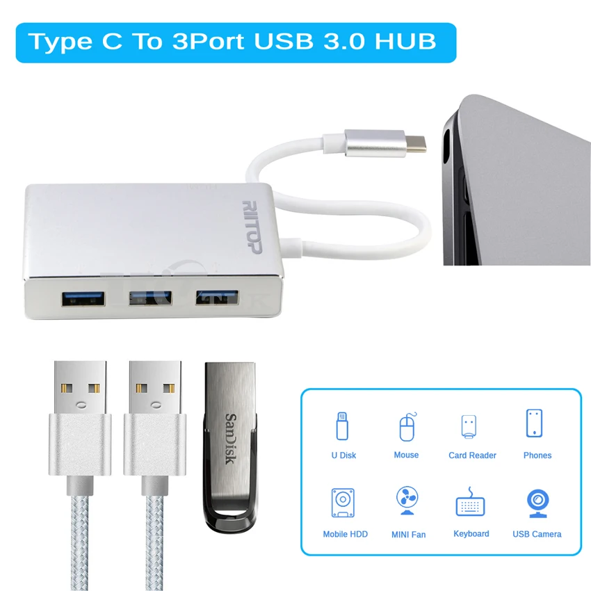 USB-C HDMI 4K VGA Video Adapter with 3Ports USB 3.0 HUB 3.1 Type C (Thunderbolt 3 ) Converter for New MacBook / Chromebook |