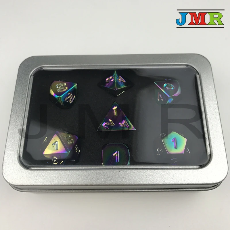 Многогранный Радужный цвет 7 die набор Dados Металл для Rpg кости прокатки D4 D8 D10 % D12 D20