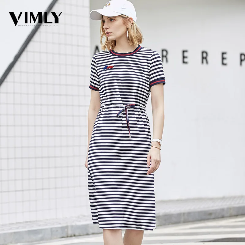 Платье Vimly женское повседневное в полоску темно-синее с коротким рукавом и