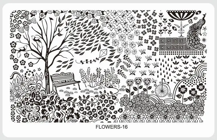 FLOWERS-16 1 шт.* Цветы для стемпинга ногтей пластины Различные дизайны DIY изображения акриловый дизайн ногтей шаблоны для маникюра трафареты инструменты для маникюра - Цвет: FLOWERS-16
