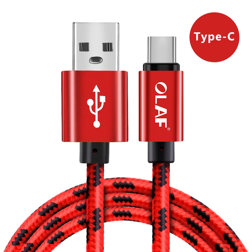 Red For Type-C Олаф нейлоновая оплетка 2.4A type C Micro USB кабель для быстрой зарядки для samsung S7 S8 S9 plus Note 8 9 huawei Xiaomi mi8 USB-C кабель - Цвет: Red For Type-C