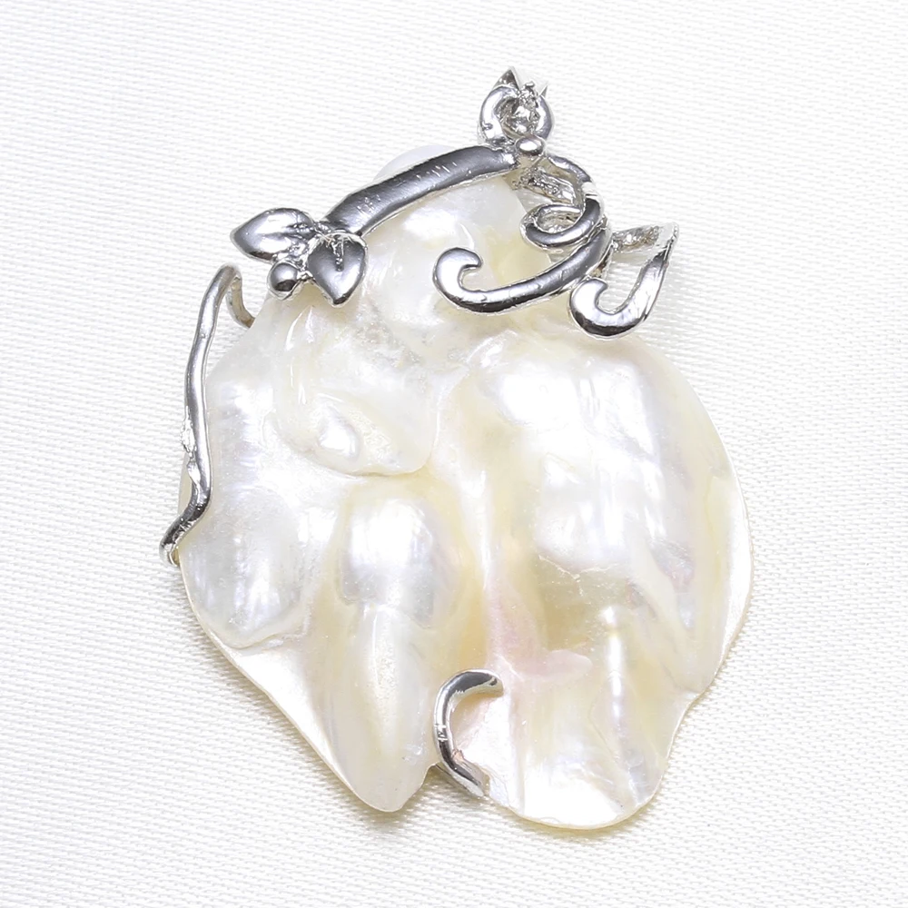 Подвеска с жемчугом Женская из натурального белого жемчуга 30x40 мм 2020|mother of pearl|pearl