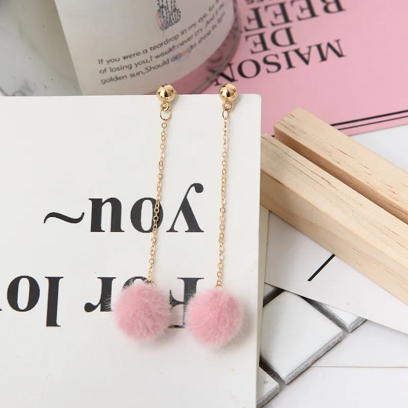 Женские длинные серьги в Корейском стиле с помпоном для волос|long earrings|earrings longplush