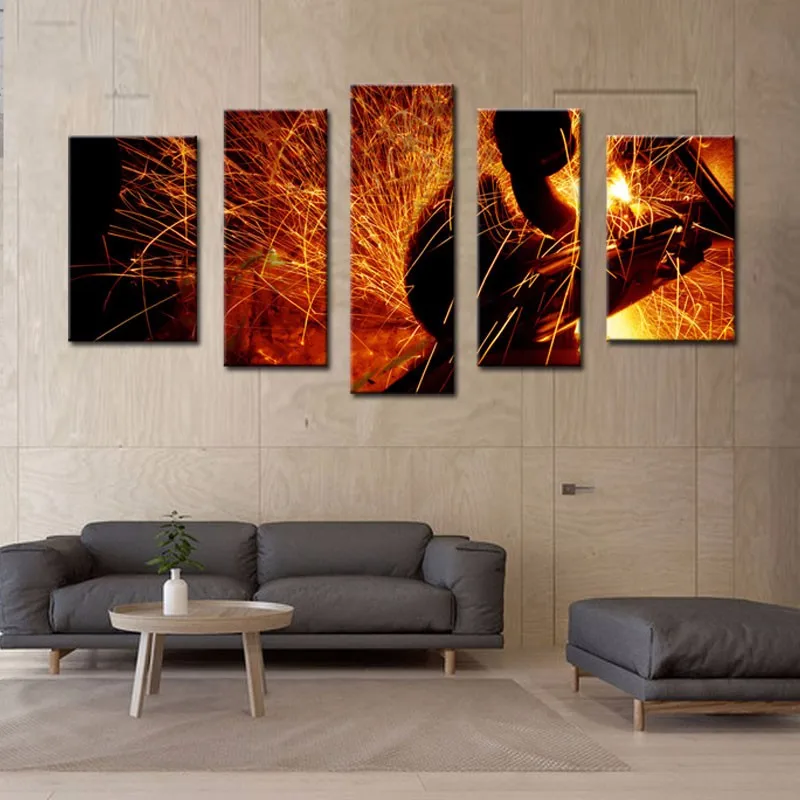 5 панелей настенная живопись абстрактная искры Летающая Современная вспышка для