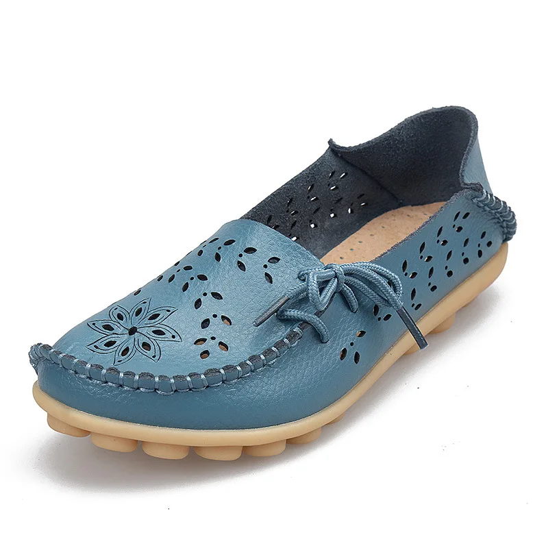 light blue Женская обувь на плоской подошве из натуральной кожи; модные повседневные Мягкие лоферы на шнуровке; сезон весна-осень; женская обувь - Цвет: light blue