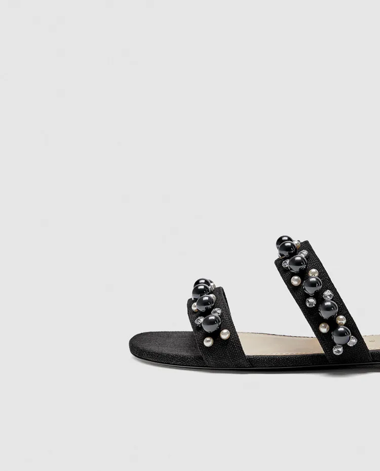 Women Slippers Summer Beach Pearl Shoes Solid Rubber Sole Outside Slides Comfortable Rhinestone bead | Обувь