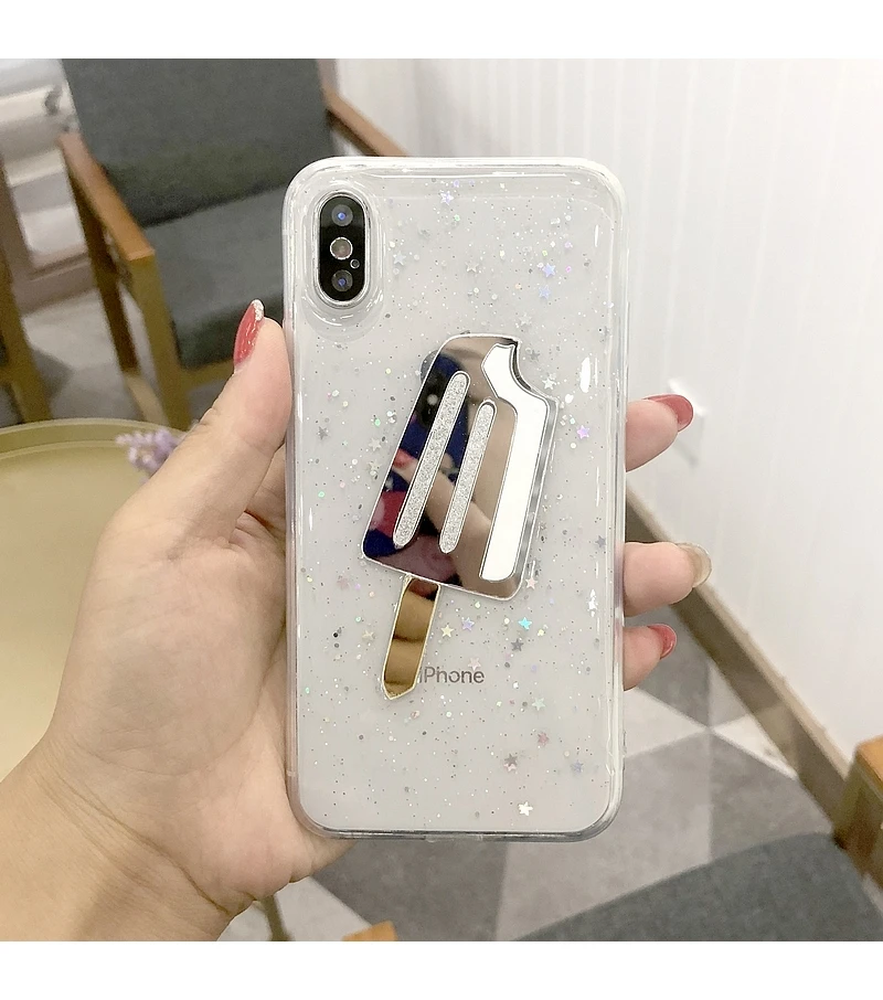 3D зеркальный чехол для мороженого с блестящими звездами iPhone X XS прозрачный мягкий