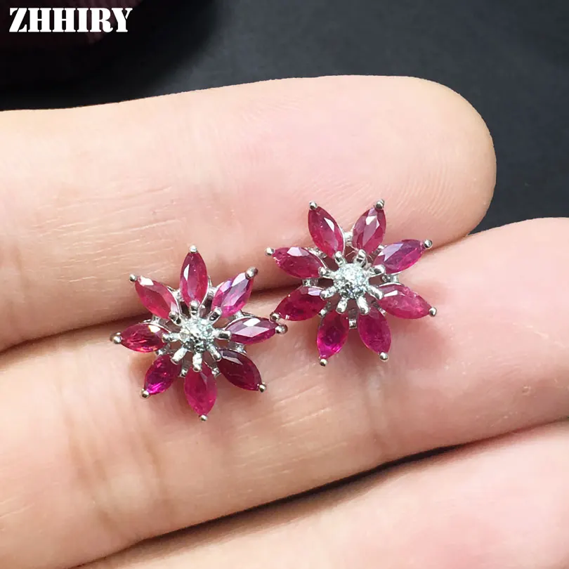 Zhhiry натуральный рубин серьги реальных драгоценного камня Серьги Твердые стерлингового серебра 925 Для женщин драгоценного камень