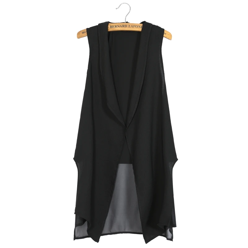 Women Summer Sleeveless Black Chiffon Waistcoat Blazer Casual Vest Long Suit Female Jacket Coat | Женская одежда