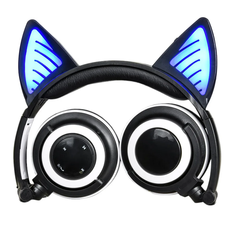 Bluetooth наушники беспроводные складные мигающие кошачьи игровая гарнитура с