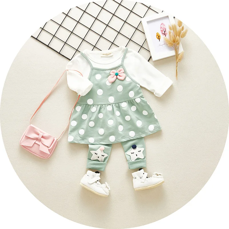 Новый Весна и осень Комплекты одежды для девочек Футболка + брюки платье 3