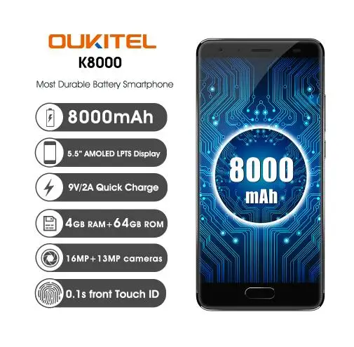 Оригинальный Oukitel K8000 4 г LTE смартфон MT6750T Восьмиядерный Android 7.0 Оперативная память