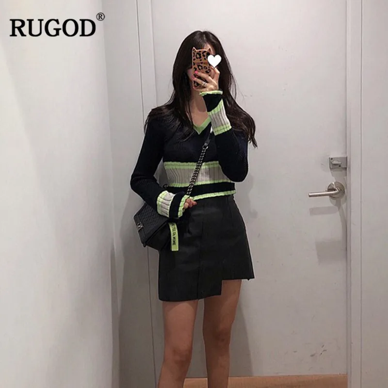 RUGOD/полосатые тонкие женские пуловеры в Корейском стиле вязаные свитера с