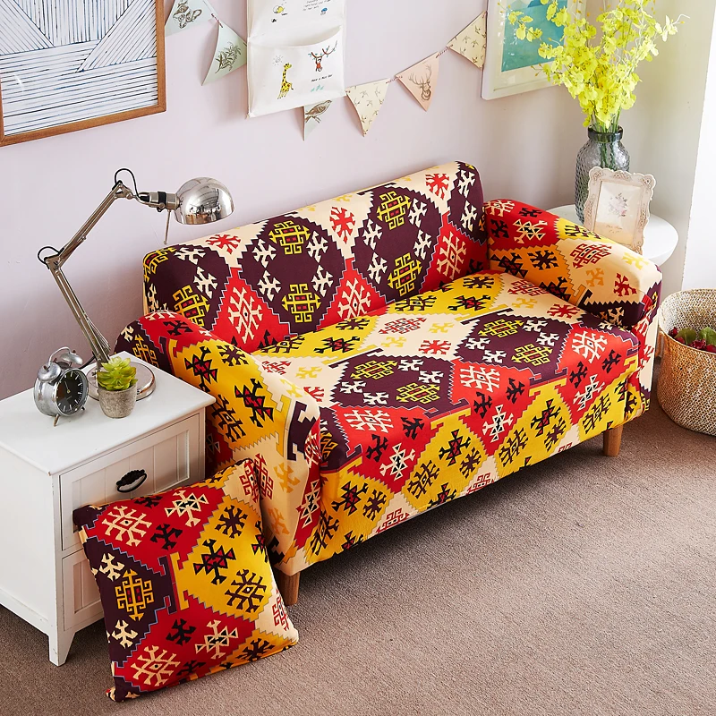 Tropical Floral Geometric Sofa Cover Stripe Stretch Protector Slipcover Modern Living Room Dust-proof Elastic Couch Case | Дом и сад