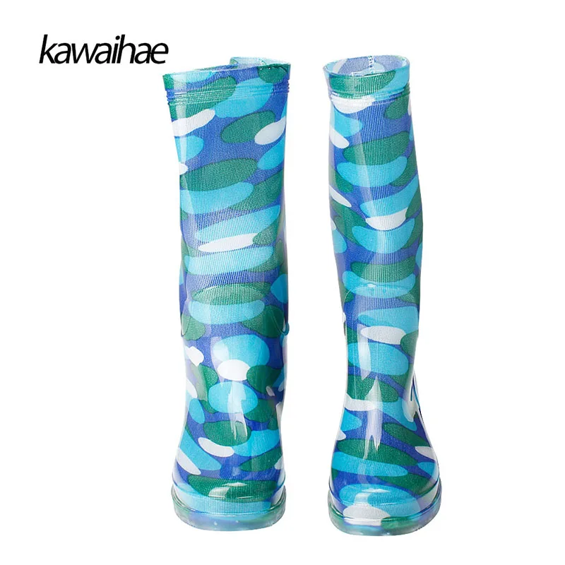 Rubber Shoes Women Rain Boots Waterproof Round Toe brand 2017 Comfortable Kawaihae Knee-High boots 329E | Обувь