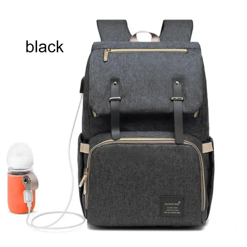 Black Новая Горячая USB сумка для подгузников большая емкость Детская сумка для подгузников мумия рюкзак папы водонепроницаемый Повседневный перезаряжаемый держатель для бутылки телефона - Цвет: Black