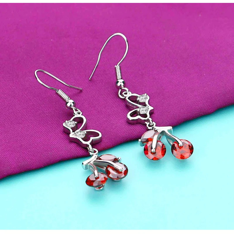 Женские серьги подвески из серебра 925 пробы с красным кристаллом|garnet earrings|garnet drop