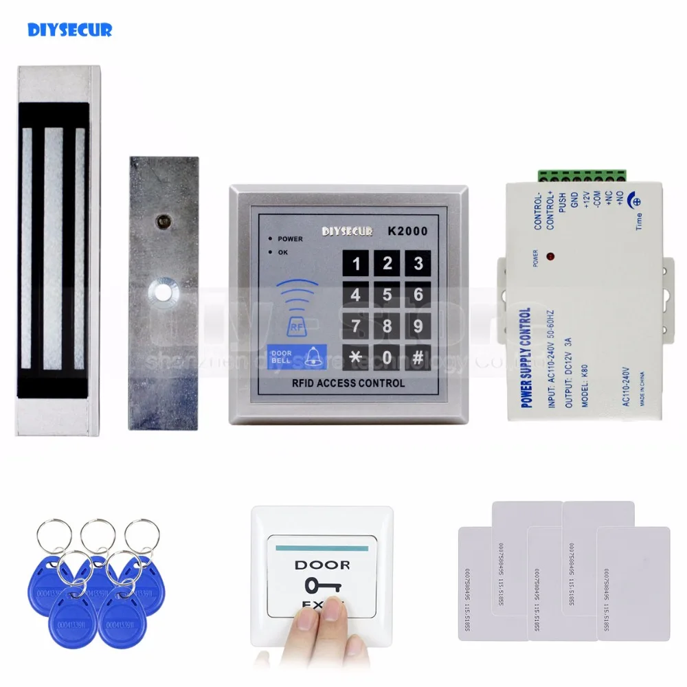 

DIYSECUR 125KHz Rfid Card Reader Keypad Door Access Control Security System Kit + 180Kg Electric Magnetic Lock Door Bell Button