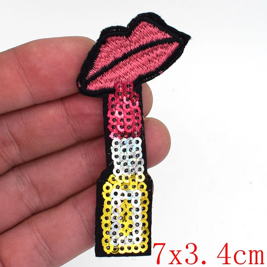 1 шт. вышитые накладки губная помада утюжок на пластырь шитье блёстках DIY одежда