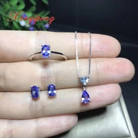 xin yi peng 925 silver inlaid natural tanzania stone ring earrings pendant necklace jewelry suit women suit is simple and e