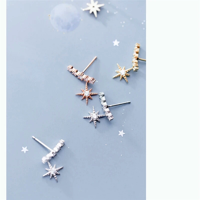 

New Flashing Stars Stud Style Earrings Delicate Cute CZ Tiny Jewelry Girl Women 925 Sterling Drop Small Star Earring G0824