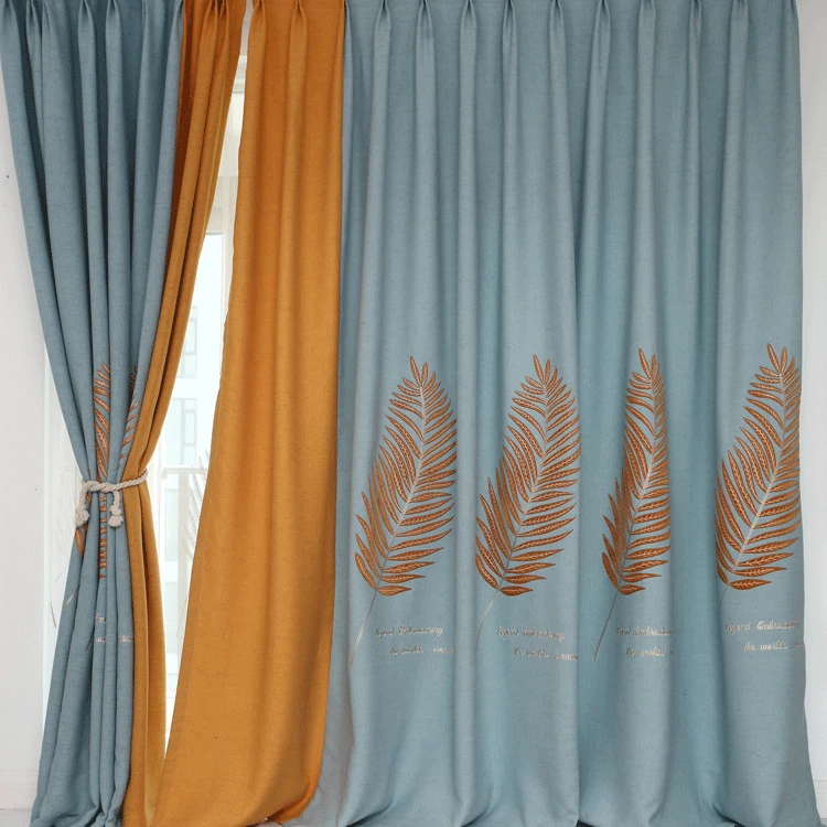 

European and American style leaves design embroidered shading curtain, living room bedroom blackout curtains window treatments