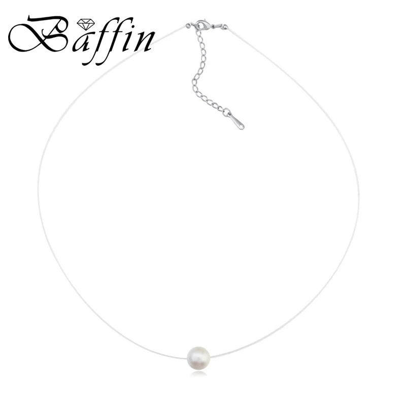 Подвеска с искусственным жемчугом ожерелье из прозрачной тонкой цепочки