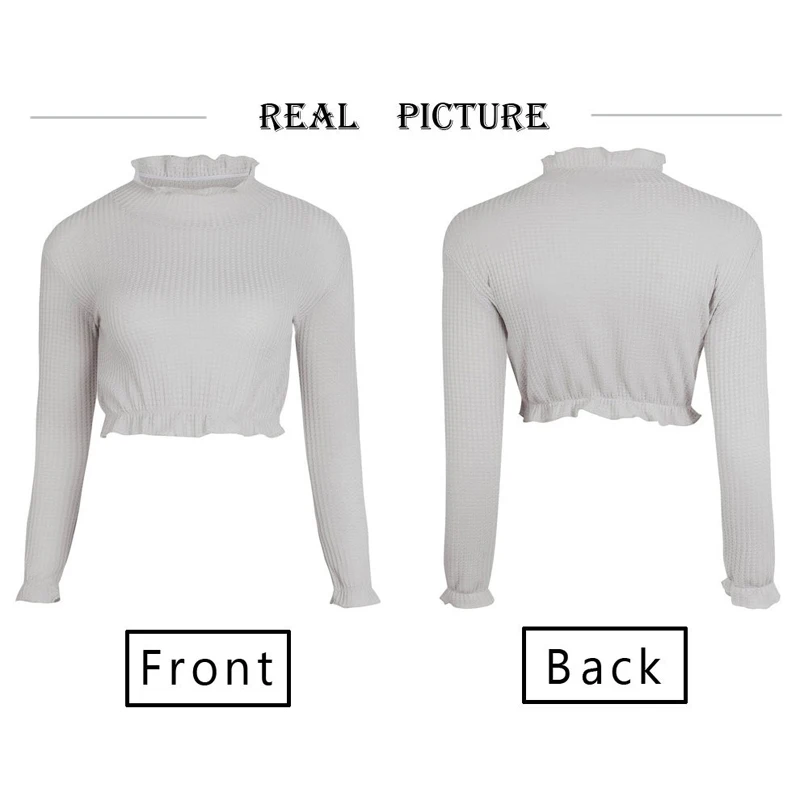 

Sexy High Collar Lace Design Navel Long Sleeve Top Casual Women Solid T Shirt Fashion Women's T-Shirts 2018