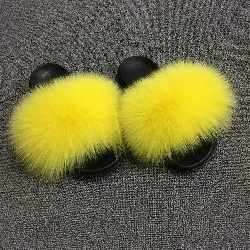 yellow Для женщин из натурального Лисьего меха, обувь без шнуровки, на меху; Летние сандалии для пляжа пляжные сандалии шлепанцы без задника с открытыми пальцами Туфли без каблуков Женские уличные туфли Пышная юбка с рисунком лисы - Цвет: yellow