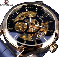 forsining 2 small dial decoration luxury gold watch men mechanical leather strap male top brand clock men wristwatch erkek saat