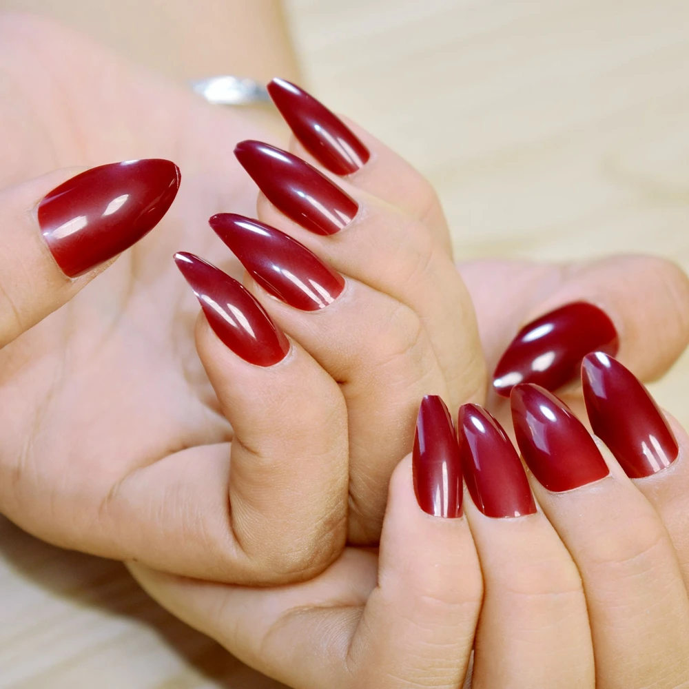 24 шт. сексуальные пурпурно-красные шпильки накладные ногти полное покрытие