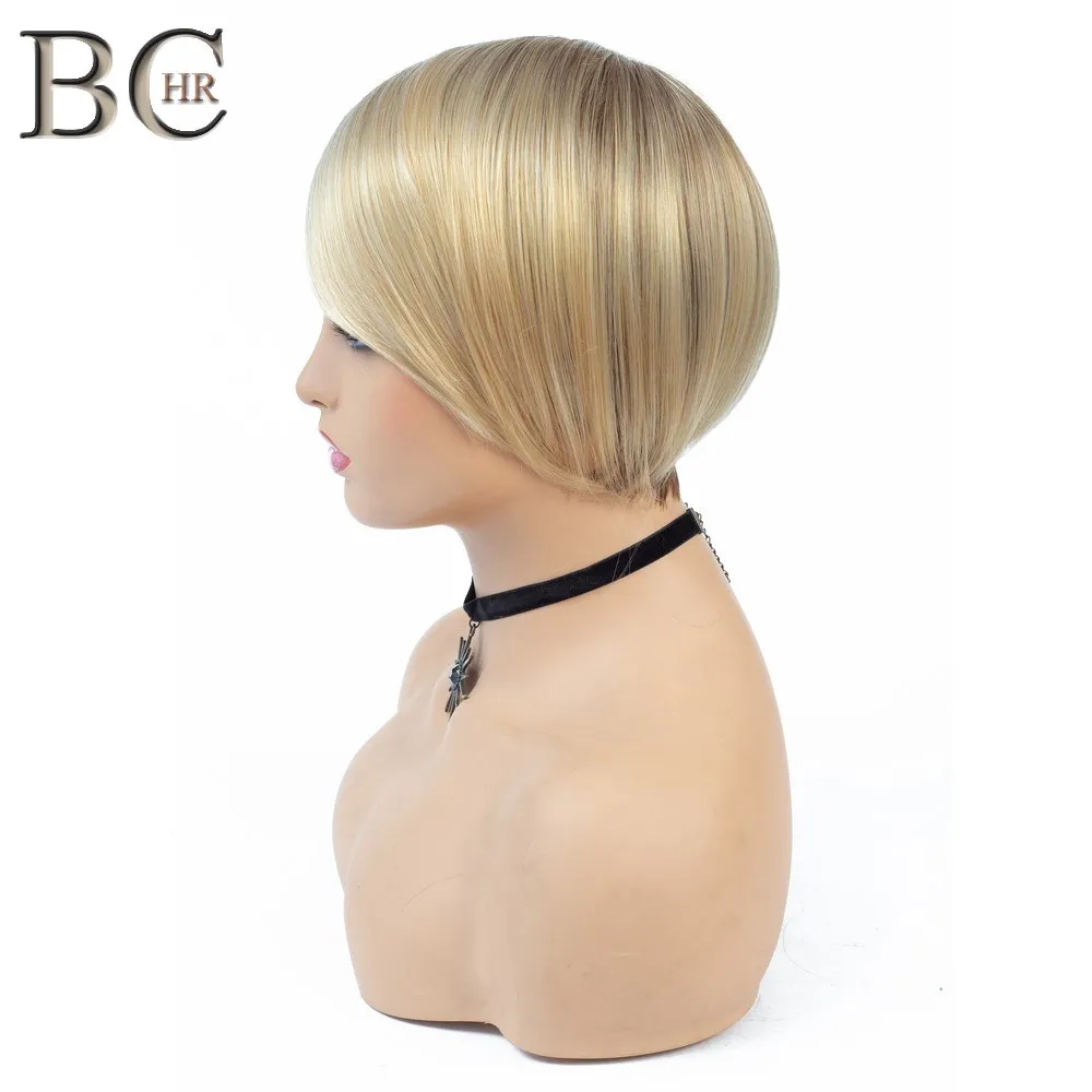BCHR 6inch 110g Synthetic Short Straight Hair Wigs For Women Ombre Brown Black Wig Short Bob Wigs High Temperature Fiber