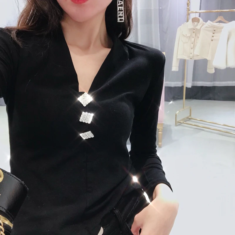 ALPHALMODA 2019 весенние женские тонкие роскошные футболки на пуговицах с длинным