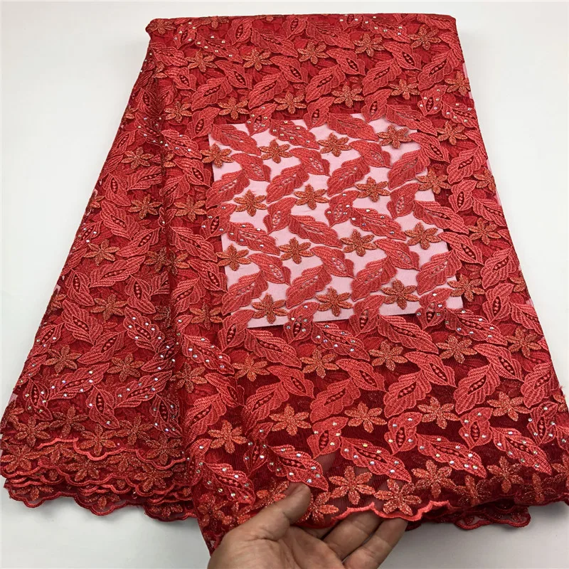 Best Quality Red African Tulle Lace Fabric High Embroidery French Net Mesh 2019 Nigeria For Wedding Party CHYF4 (2) | Дом и сад