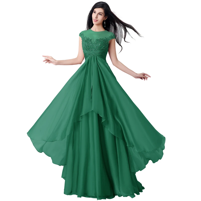 green Mauve, винтажное шифоновое длинное платье для выпускного вечера, ТРАПЕЦИЕВИДНОЕ, с круглым вырезом, с коротким рукавом, длина до пола, со шлейфом, Формальные Вечерние платья с открытой спиной, JS014 - Цвет: green