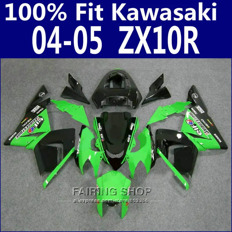 

100%fit Fairings For Kawasaki Ninja Zx10r zx-10r 2004 2005 04 05 Green black Fairing kit Free custom x13