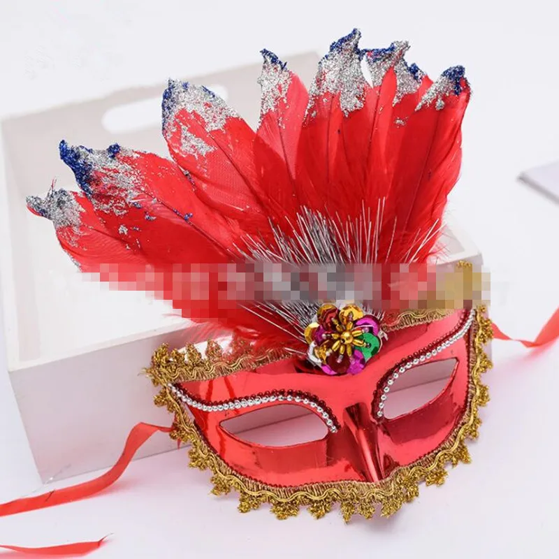 

Women Lady Gold Powder Feather Mask Masquerade Mardi Gras Venice Ball Mask Halloween Party Dress Decoration
