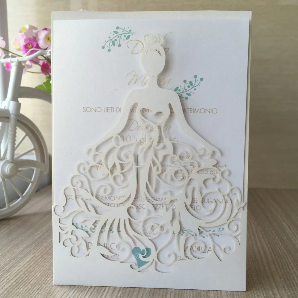 

Metallic Gold 50pcs Classic Style Wedding Invitations Cards Custom Laser Cut Flower Printable Customizable baby girl birthday