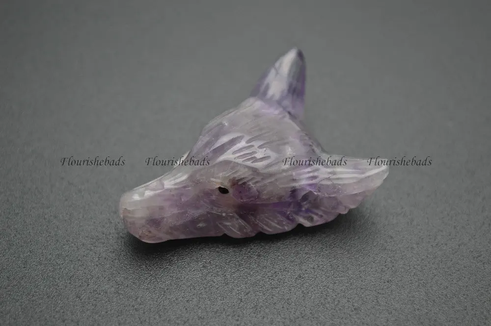 Высокое качество натуральный аметист Резная Голова волка камень кулон 5 шт в