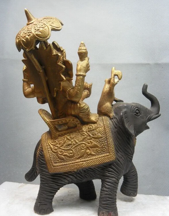 

free shipping S1691 9" Tibetan Bronze Gilt India Ganesh Lord Ganesha Buddha on Elephant Statue bronze