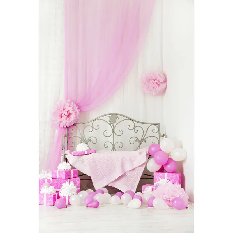 

NeoBack Spring Vinyl New Born Baby Pink Balloon Bed Curtain Photography Backdrop Children Kids Portrait Studio Photo Background