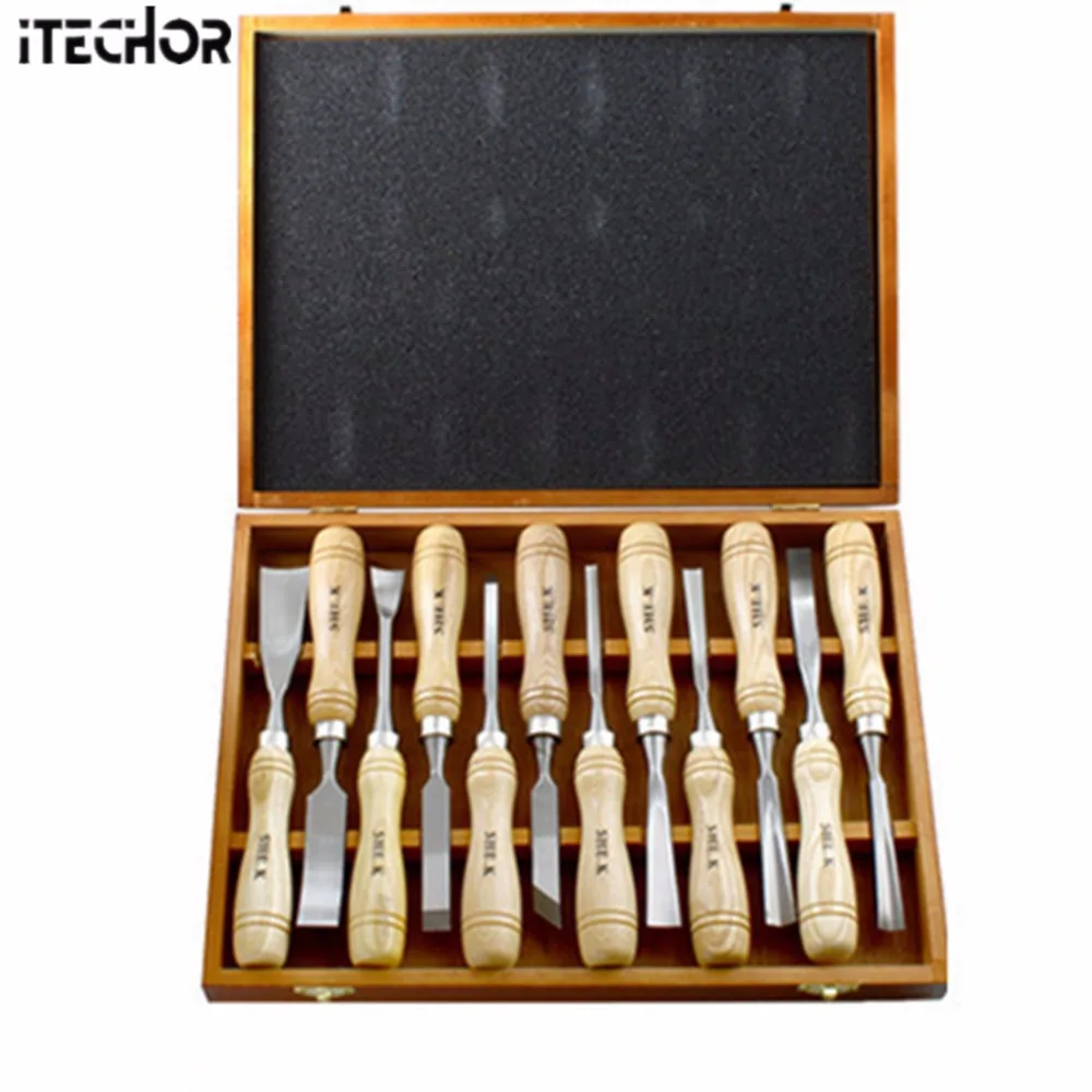 ITECHOR 12Pcs инструменты высокого класса резьба по дереву инструменты стамеска для работы с деревом набор плотник ручной инструмент долото набор-деревянный цвет+ серебро