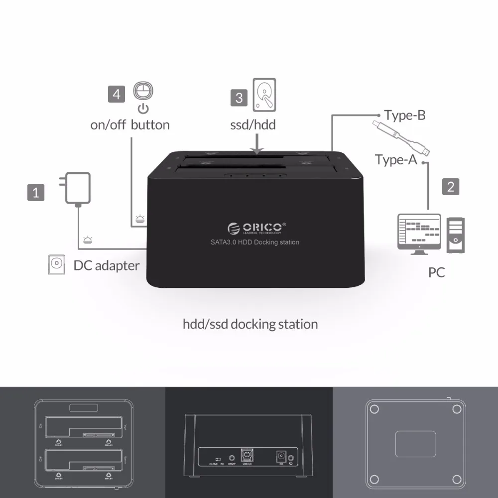 Двойной Бей внешний жесткий диск Док станция 2.5 3.5 USB3.0 к SATA3.0 HDD Оффлайн клон