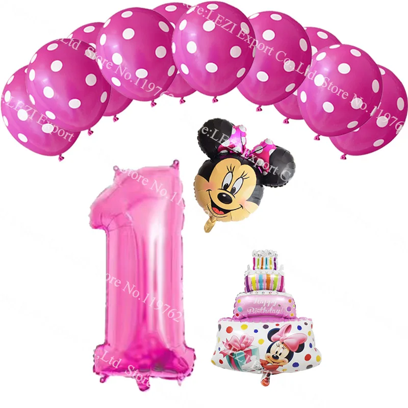 Minnie 1 13 шт./лот, фольгированные воздушные шары с цифрой 1, 2, 3, 4, 5, воздушные шары для торта на день рождения для детей, украшение на день рождения, латексные гелиевые шары в горошек для малышей - Цвет: Minnie 1